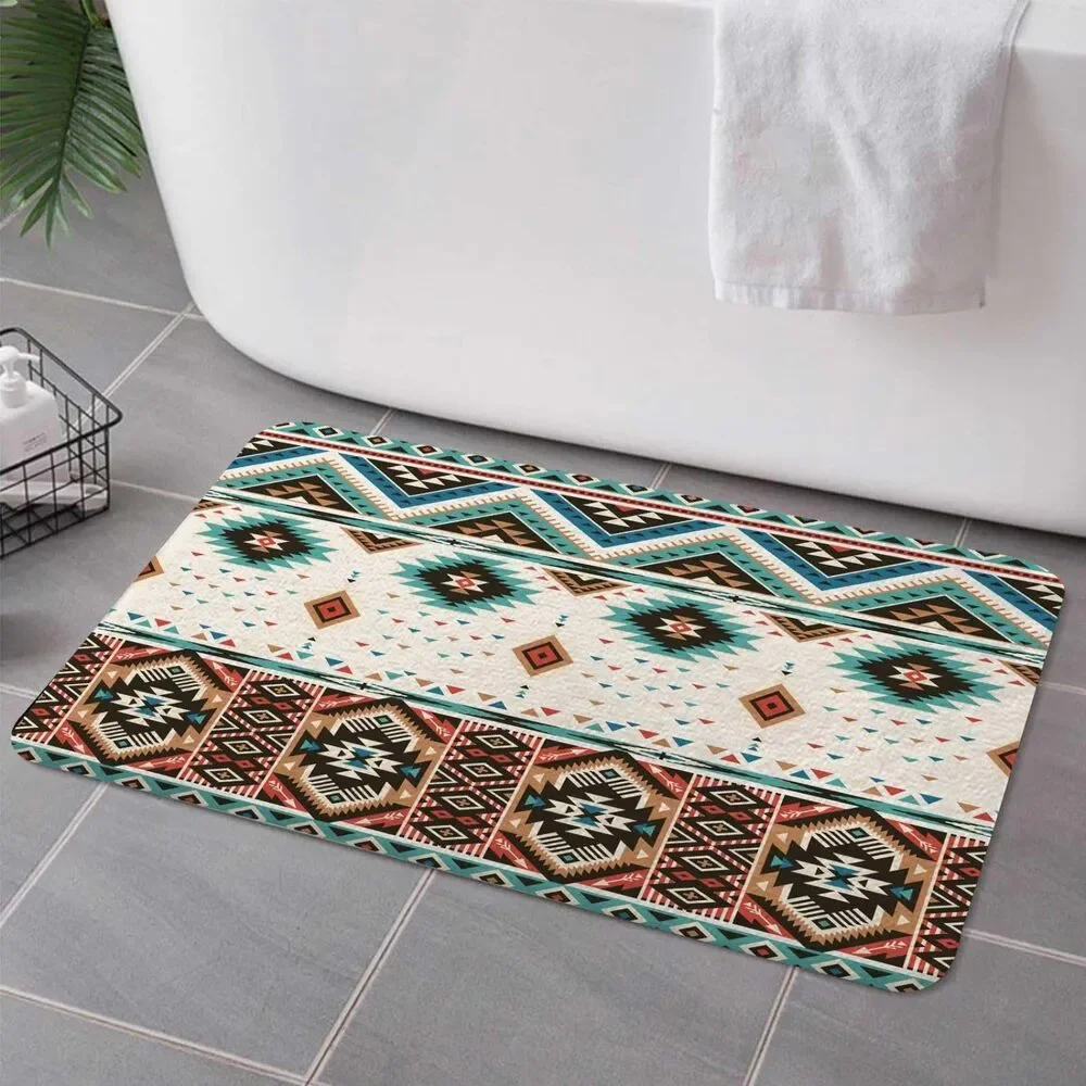 17x29 Inches, Southwestern Aztec Pattern Bath Mat for Bathroom, Absorbent